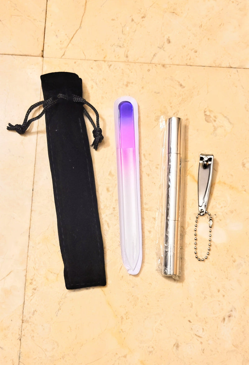 Cuticle Oil Click Pen & Crystal Glass Nail File: Travel Size-free nail clipper included.